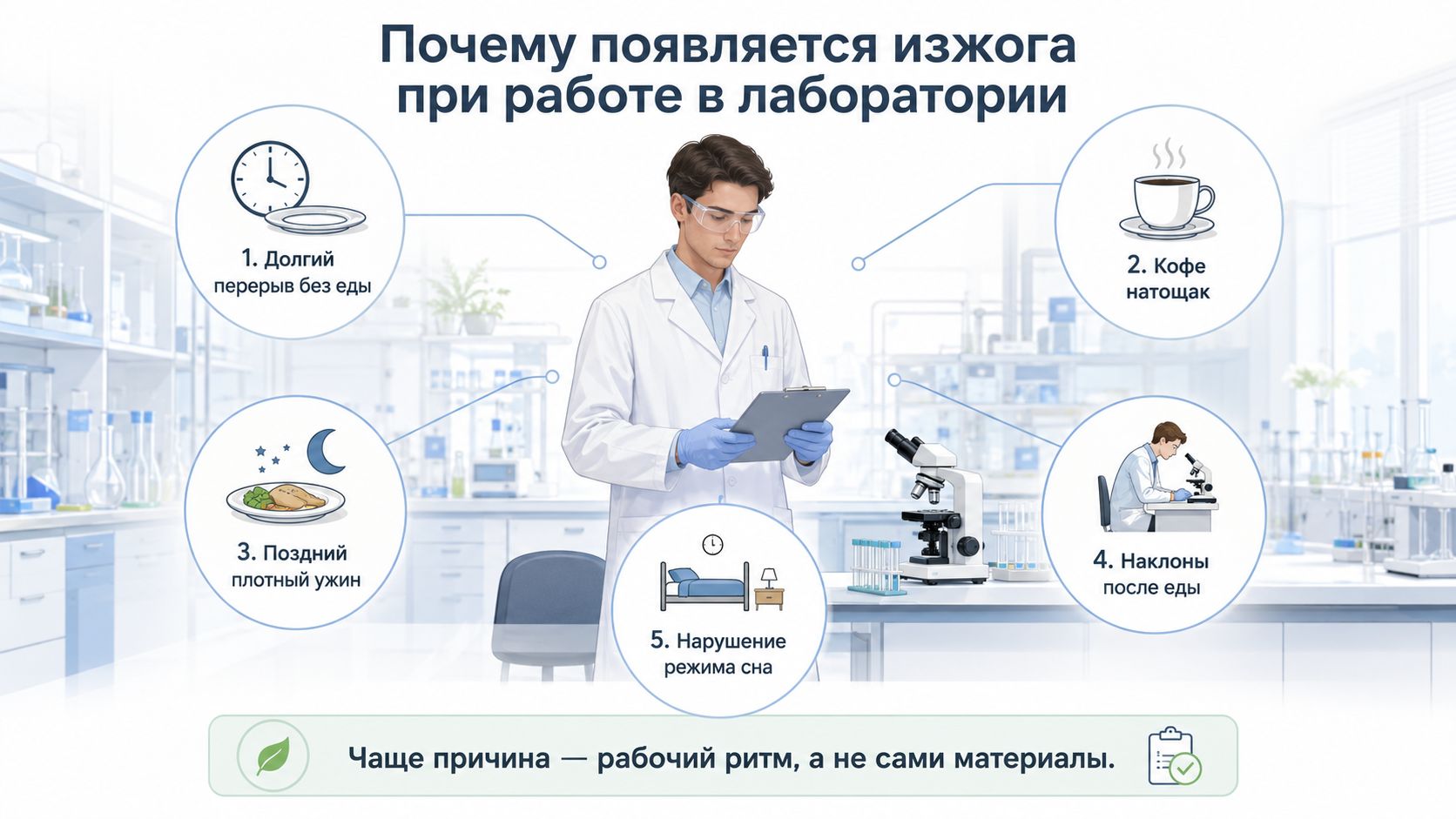 Пять причин изжоги при работе в лаборатории: режим и питание